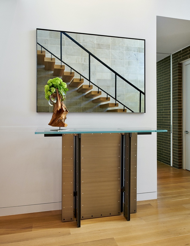 Surrey Circle side console table with art
