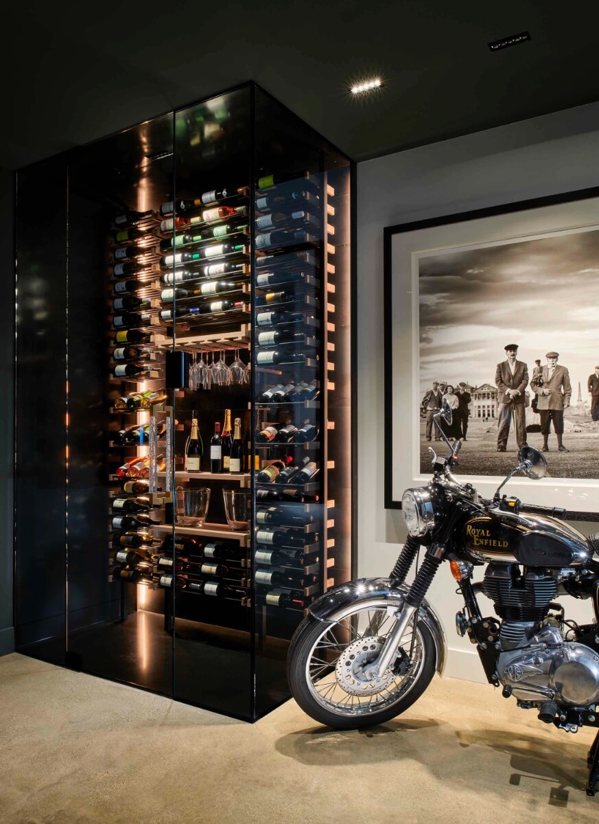 View of wine cellar with motorcycle in room