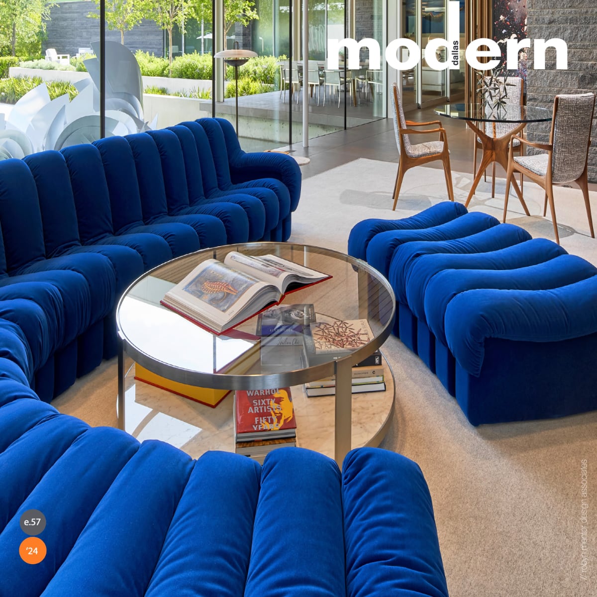 Modern Dallas May 2024 Issue with blue curved wrap around sofa on cover